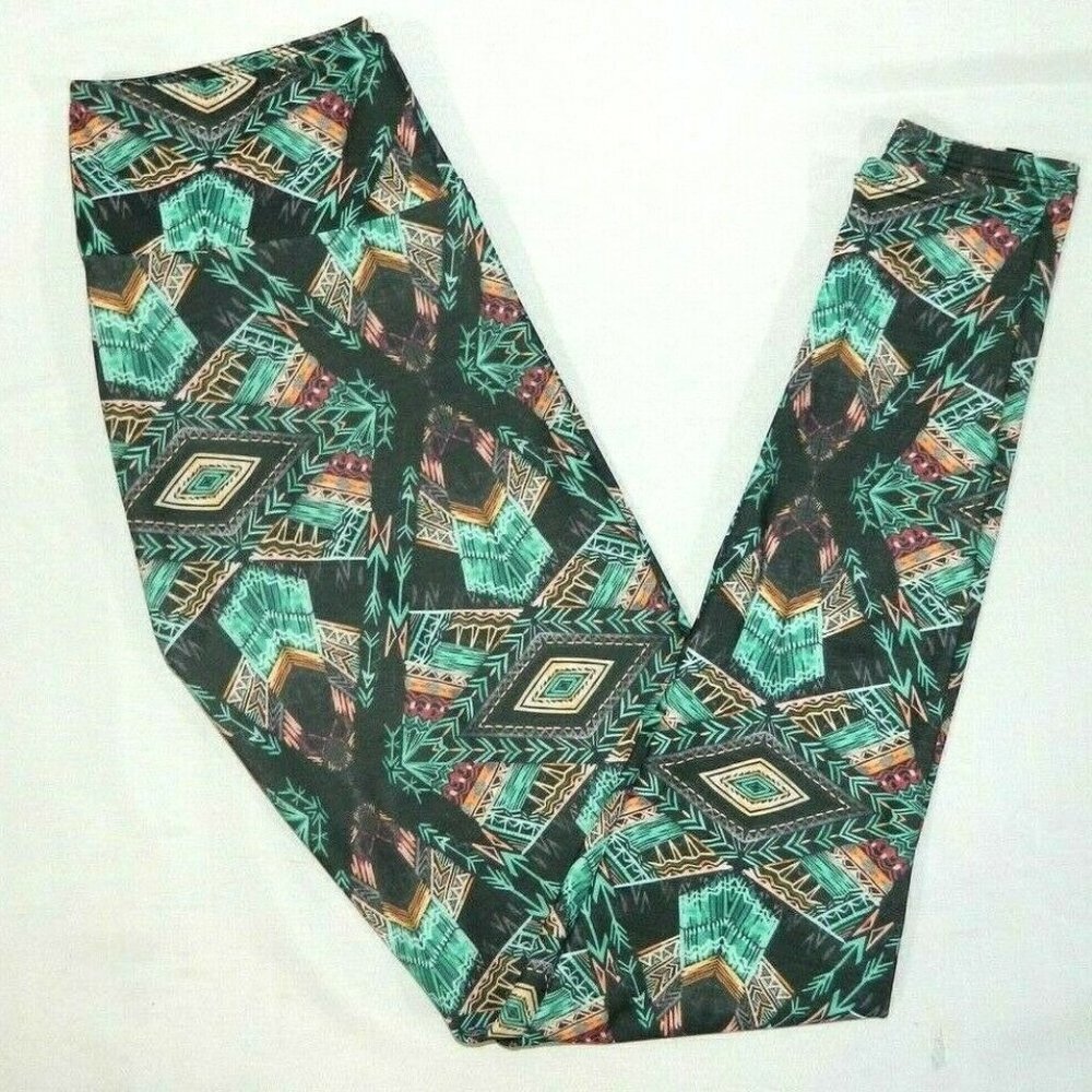 Onzie Yoga Leggings Athletic Green Black Geometric Aztec print Womens S / M
